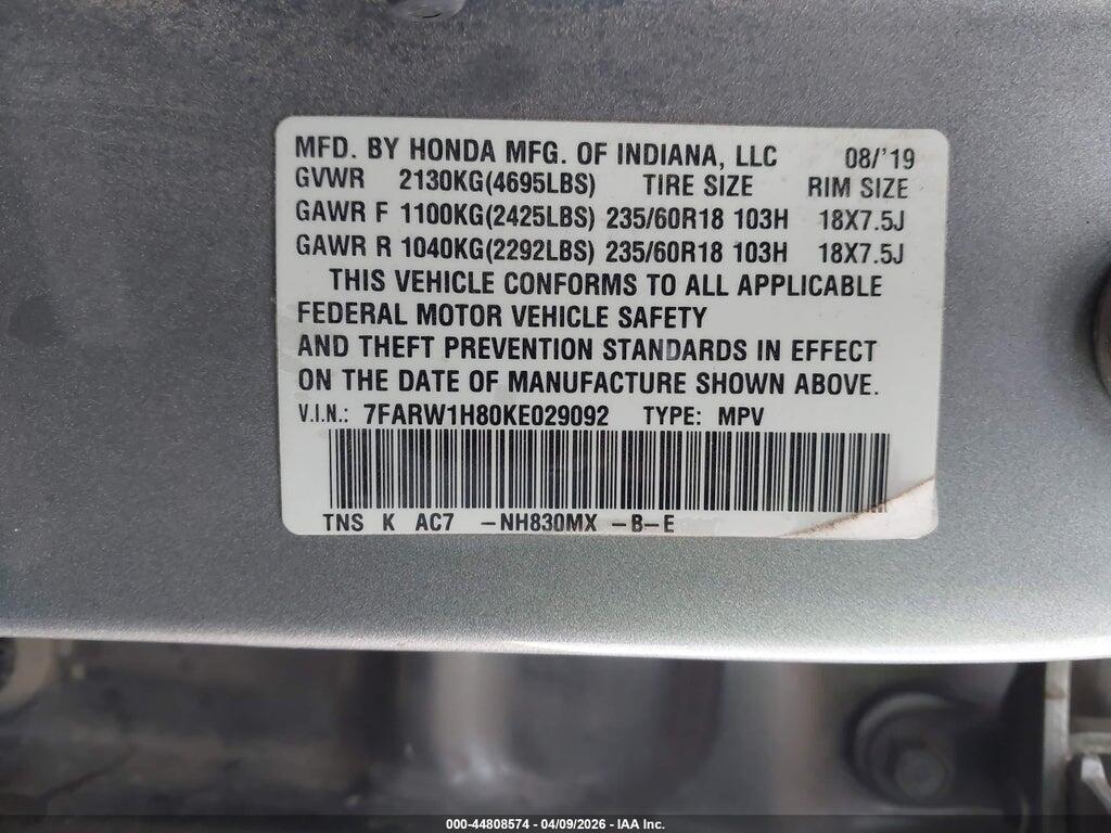 7FARW1H80KE029092 2019 HONDA CR-V photo no. 9