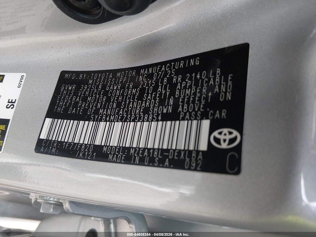 5YFB4MDE7SP338854 2025 TOYOTA COROLLA photo no. 9