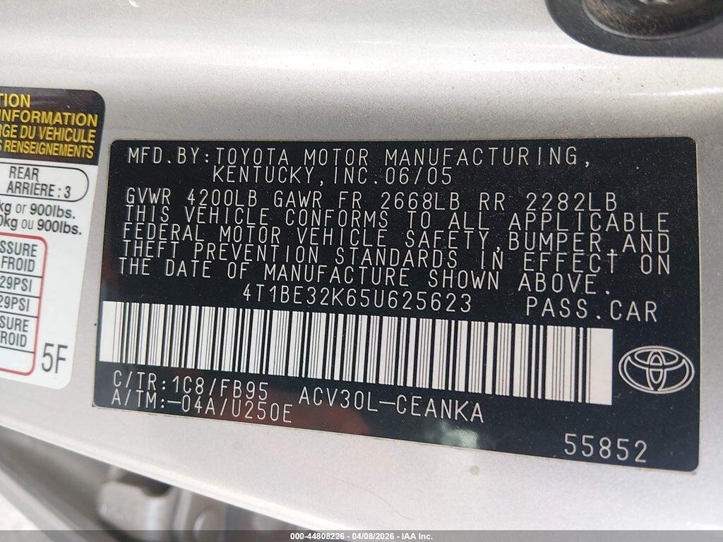 4T1BE32K65U625623 2005 TOYOTA CAMRY photo no. 9