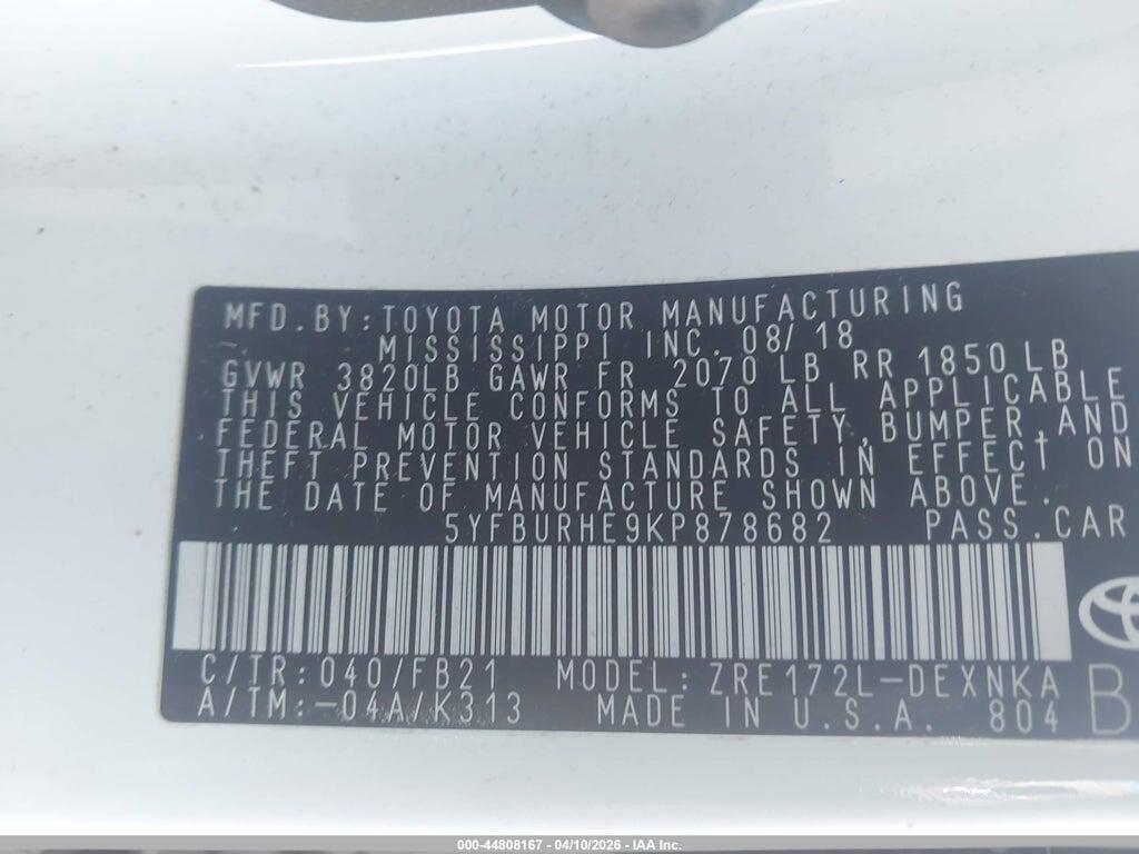 5YFBURHE9KP878682 2019 TOYOTA COROLLA photo no. 9