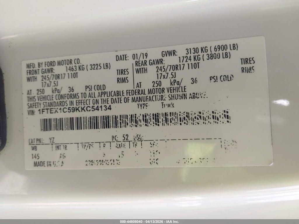1FTEX1C59KKC54134 2019 FORD F-150 photo no. 9