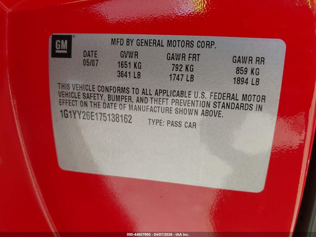 1G1YY26E175138162 2007 CHEVROLET CORVETTE photo no. 9