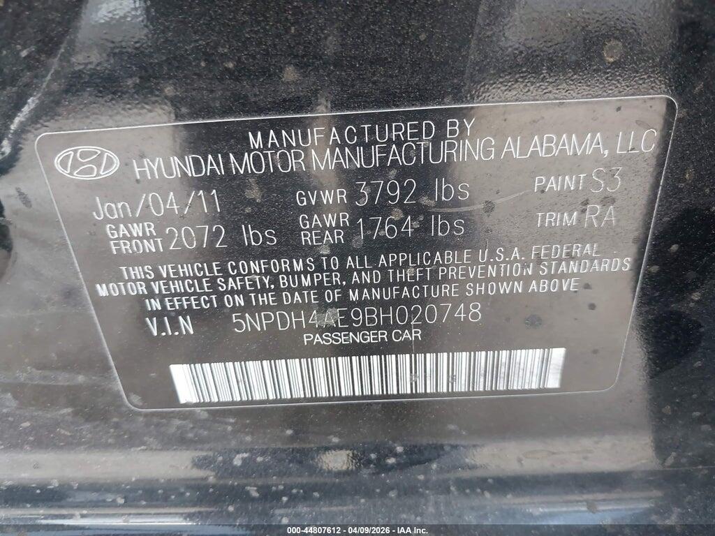 5NPDH4AE9BH020748 2011 HYUNDAI ELANTRA photo no. 9