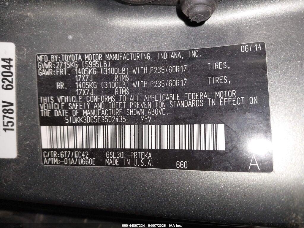 5TDKK3DC5ES502435 2014 TOYOTA SIENNA photo no. 9