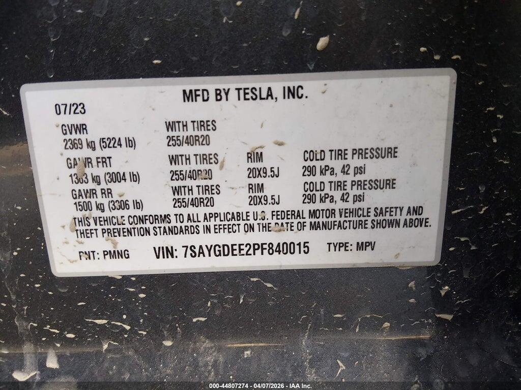 7SAYGDEE2PF840015 2023 TESLA MODEL Y photo no. 9