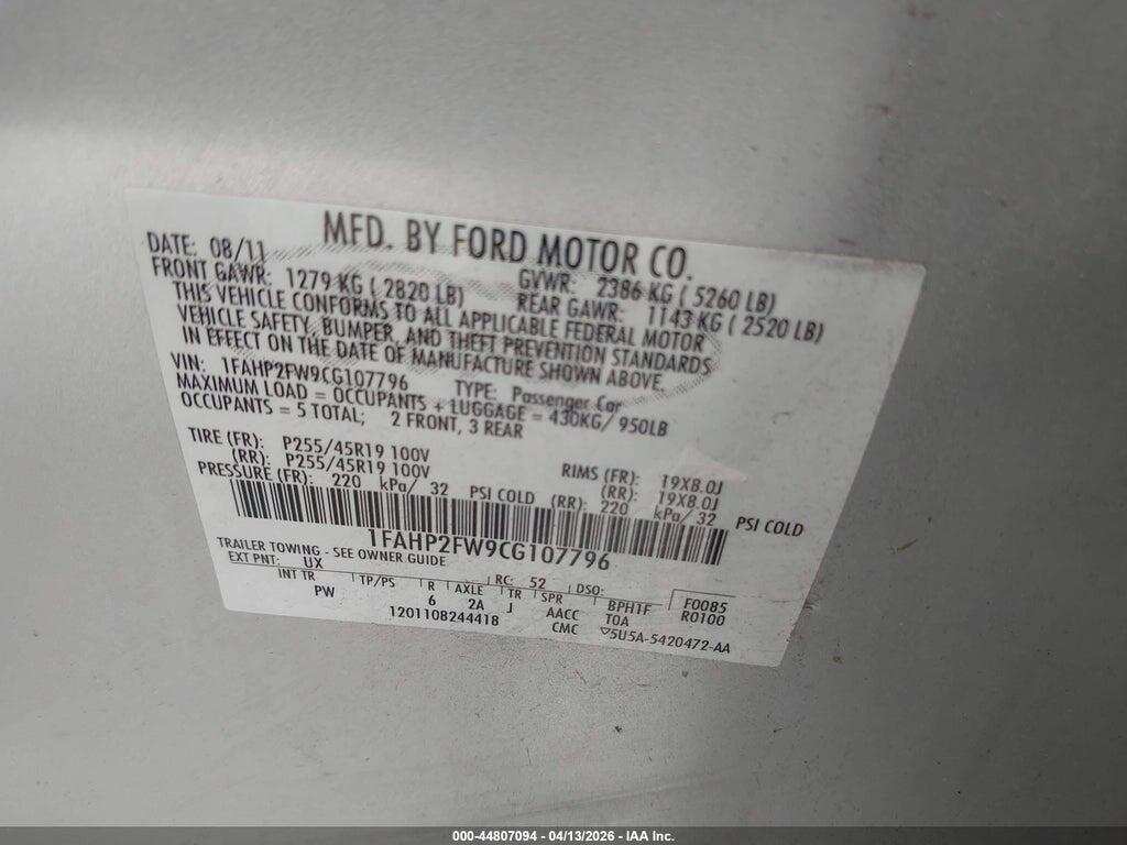 1FAHP2FW9CG107796 2012 FORD TAURUS photo no. 9