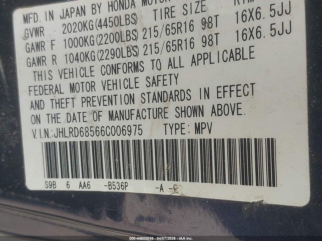 JHLRD68566C006975 2006 HONDA CR-V photo no. 9