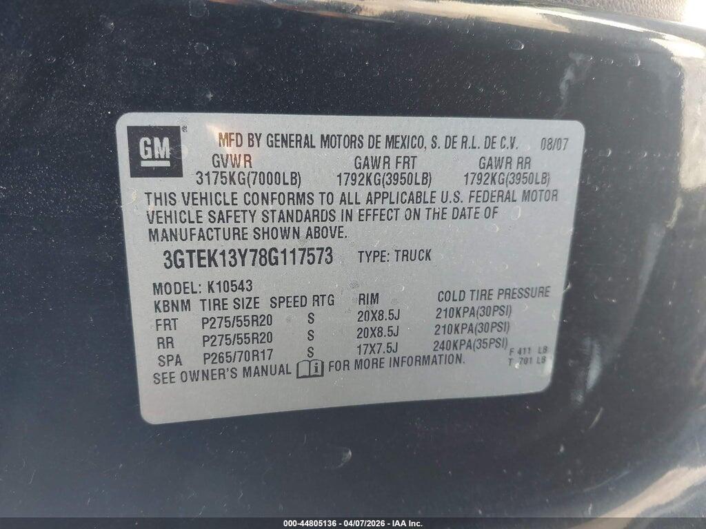 3GTEK13Y78G117573 2008 GMC SIERRA 1500 photo no. 9