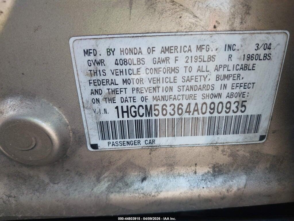 1HGCM56364A090935 2004 HONDA ACCORD photo no. 9