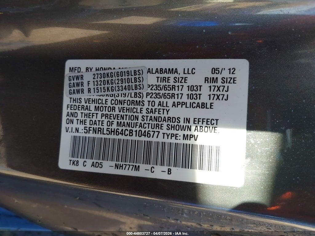 5FNRL5H64CB104677 2012 HONDA ODYSSEY photo no. 9