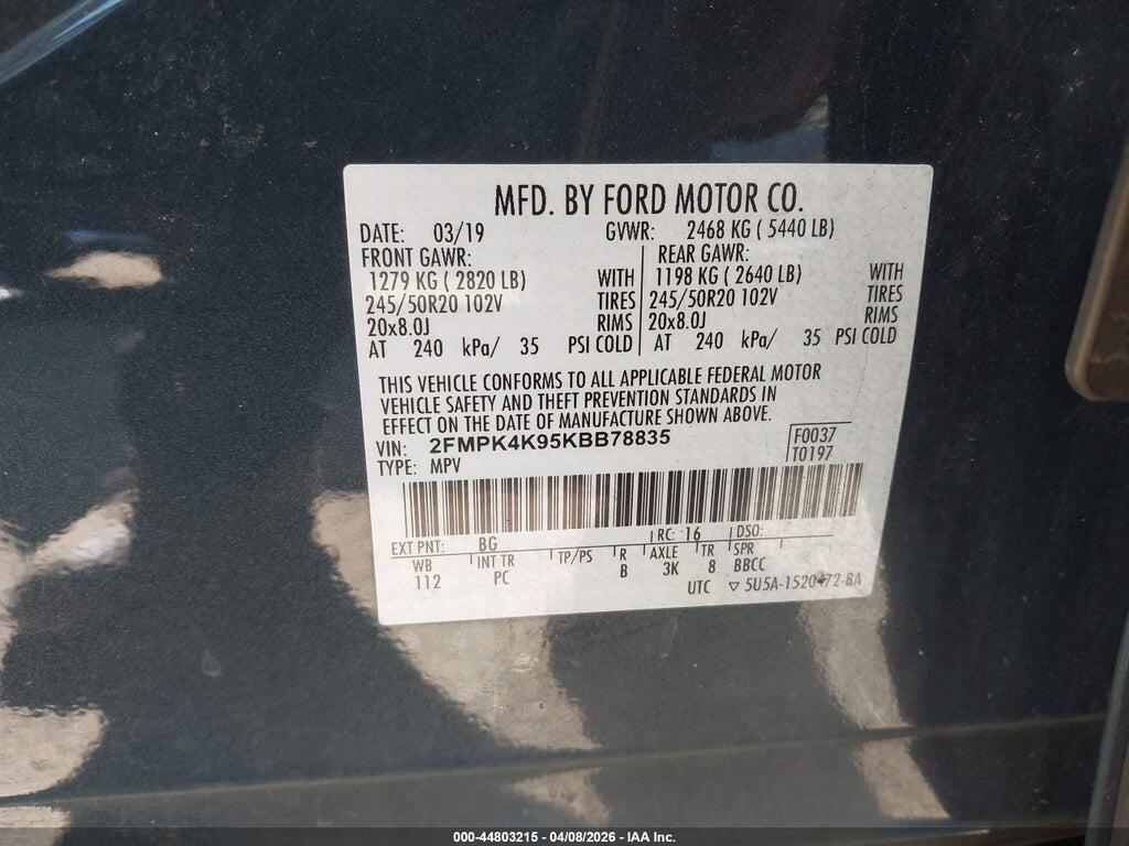 2FMPK4K95KBB78835 2019 FORD EDGE photo no. 9