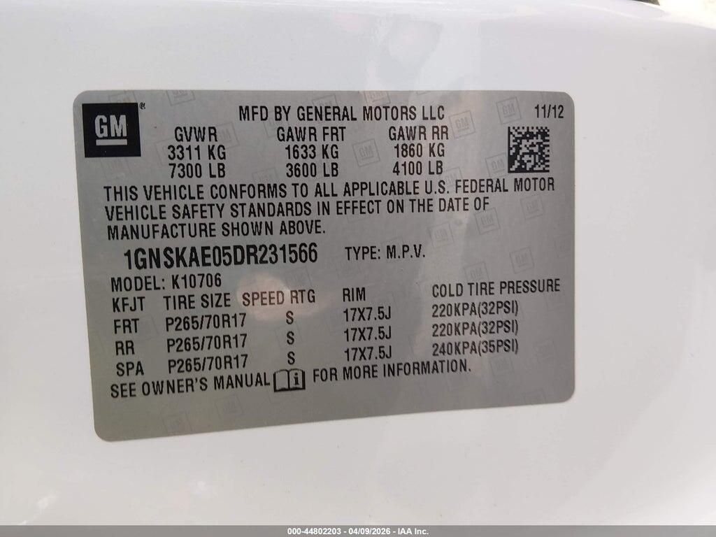 1GNSKAE05DR231566 2013 CHEVROLET TAHOE photo no. 9
