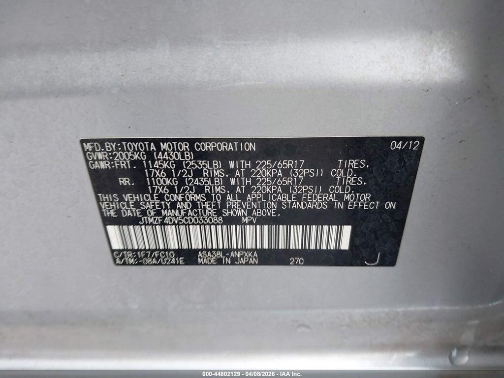 JTMZF4DV5CD033088 2012 TOYOTA RAV4 photo no. 9