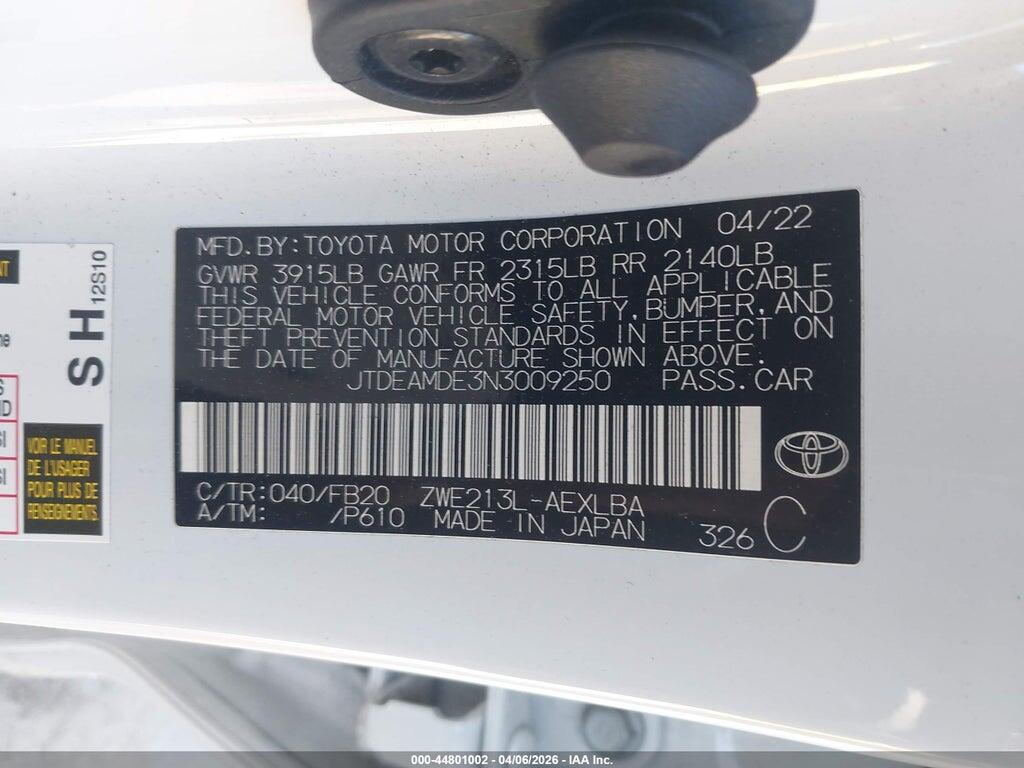 JTDEAMDE3N3009250 2022 TOYOTA COROLLA photo no. 9