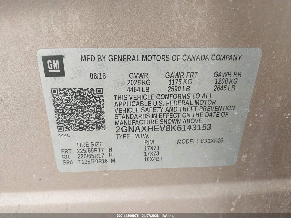 2GNAXHEV8K6143153 2019 CHEVROLET EQUINOX photo no. 9