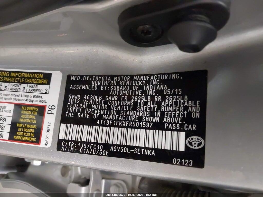4T4BF1FKXFR501597 2015 TOYOTA CAMRY photo no. 9