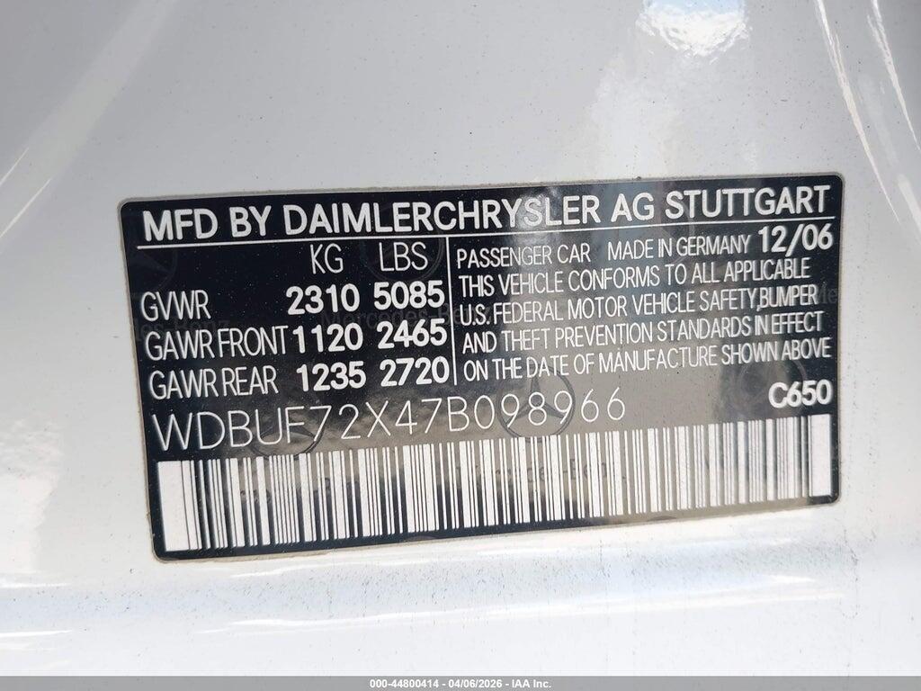 WDBUF72X47B098966 2007 MERCEDES-BENZ E 550 photo no. 9