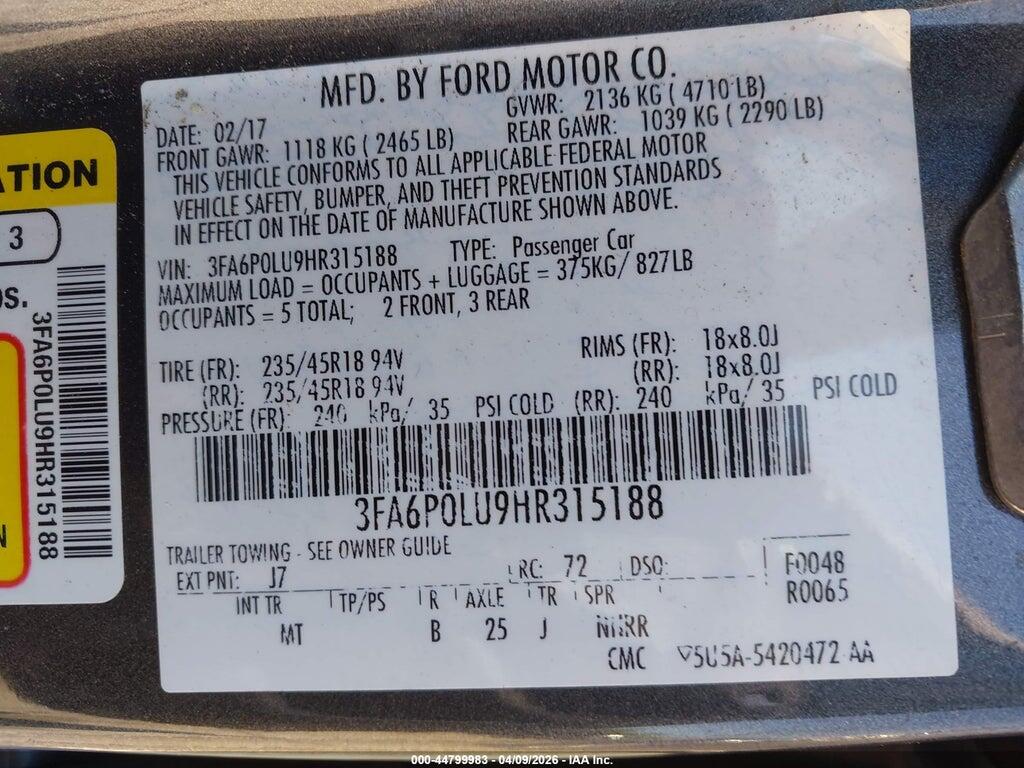 3FA6P0LU9HR315188 2017 FORD FUSION HYBRID photo no. 9
