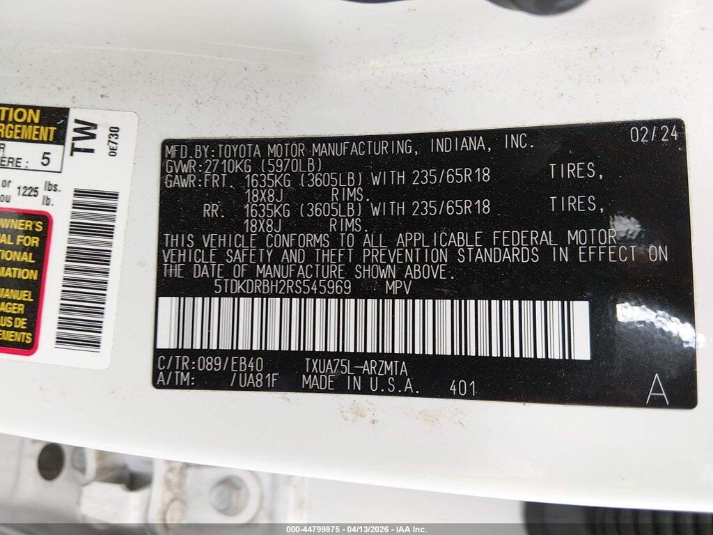 5TDKDRBH2RS545969 2024 TOYOTA HIGHLANDER photo no. 9