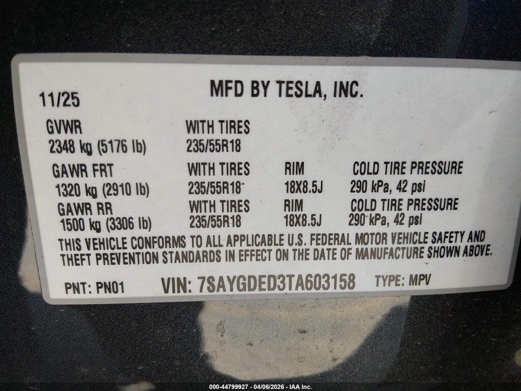 7SAYGDED3TA603158 2026 TESLA MODEL Y photo no. 9