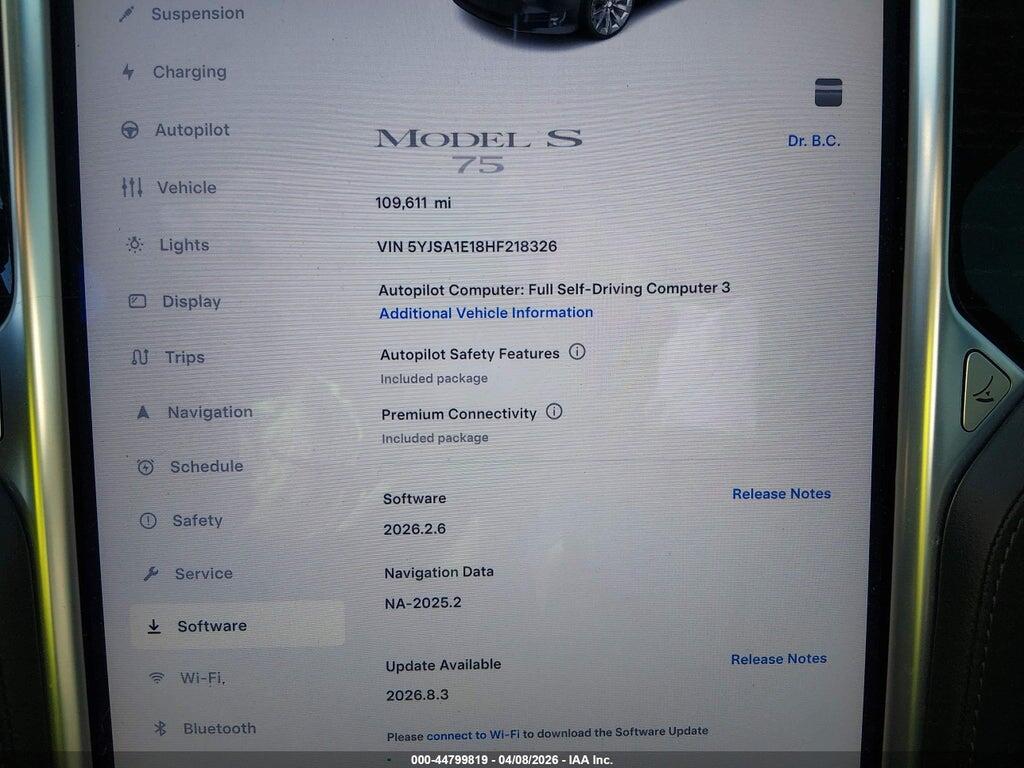 5YJSA1E18HF218326 2017 TESLA MODEL S photo no. 7