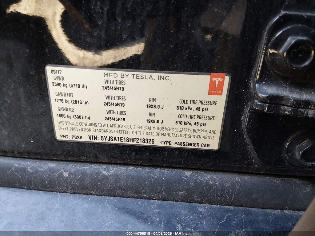 5YJSA1E18HF218326 2017 TESLA MODEL S photo no. 9