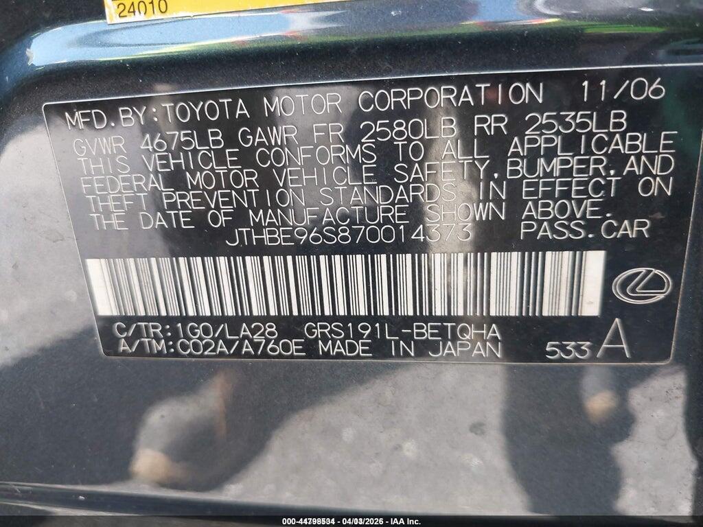 JTHBE96S870014373 2007 LEXUS GS 350 photo no. 9