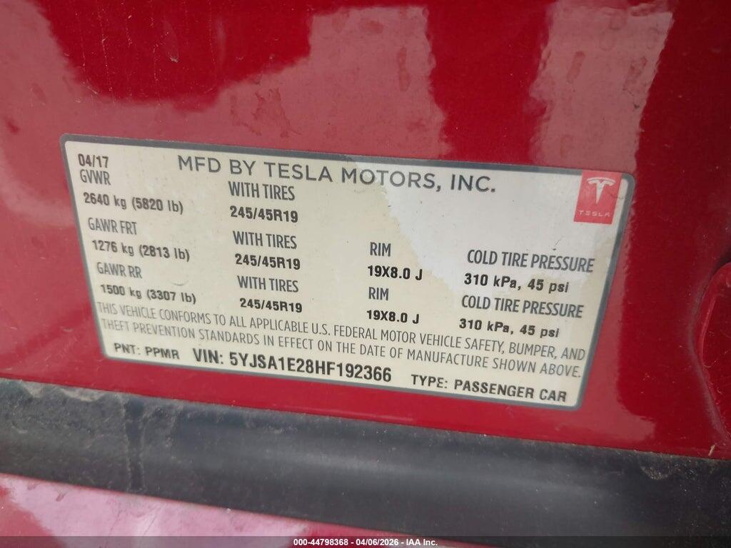 5YJSA1E28HF192366 2017 TESLA MODEL S photo no. 9
