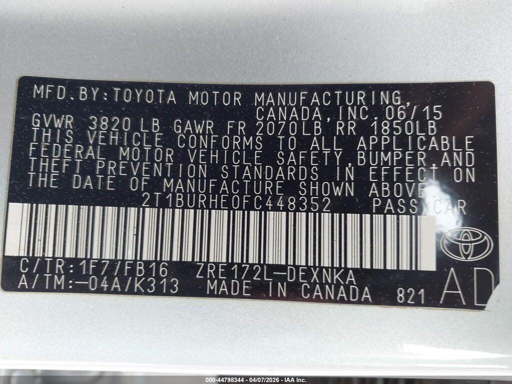 2T1BURHE0FC448352 2015 TOYOTA COROLLA photo no. 9