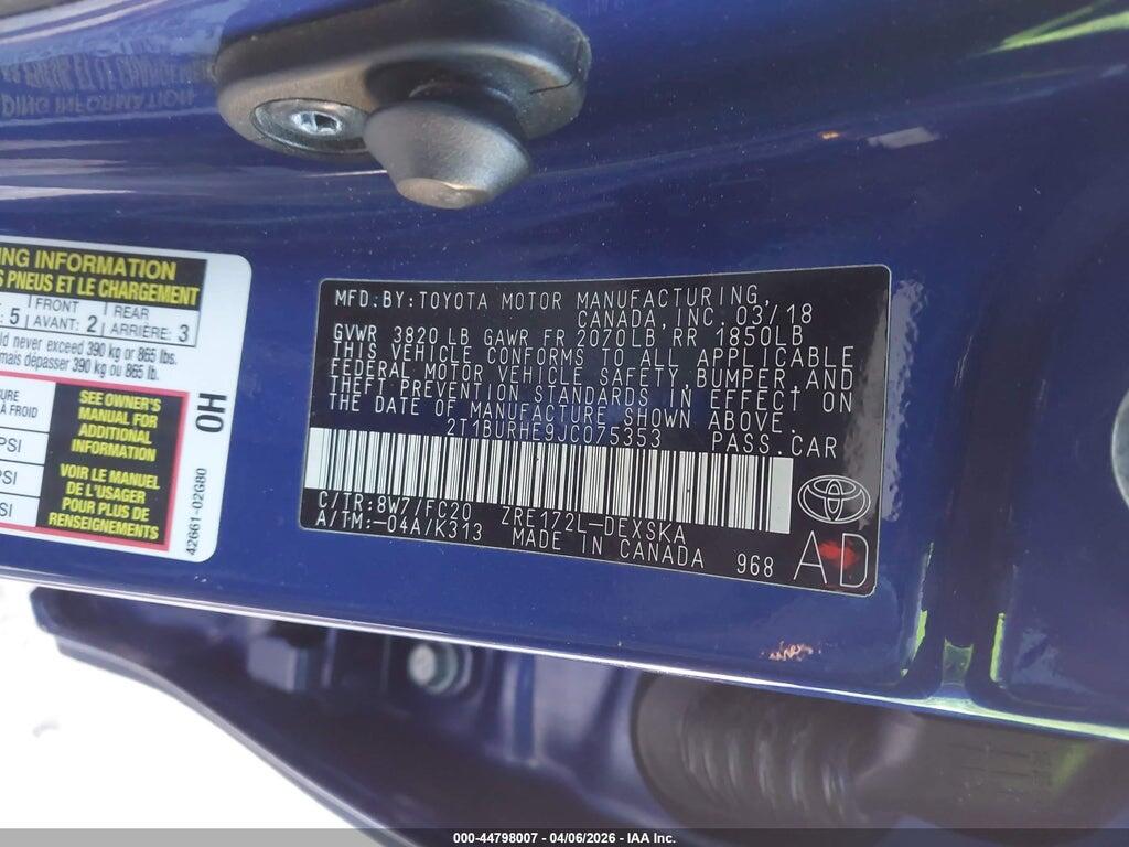 2T1BURHE9JC075353 2018 TOYOTA COROLLA photo no. 9