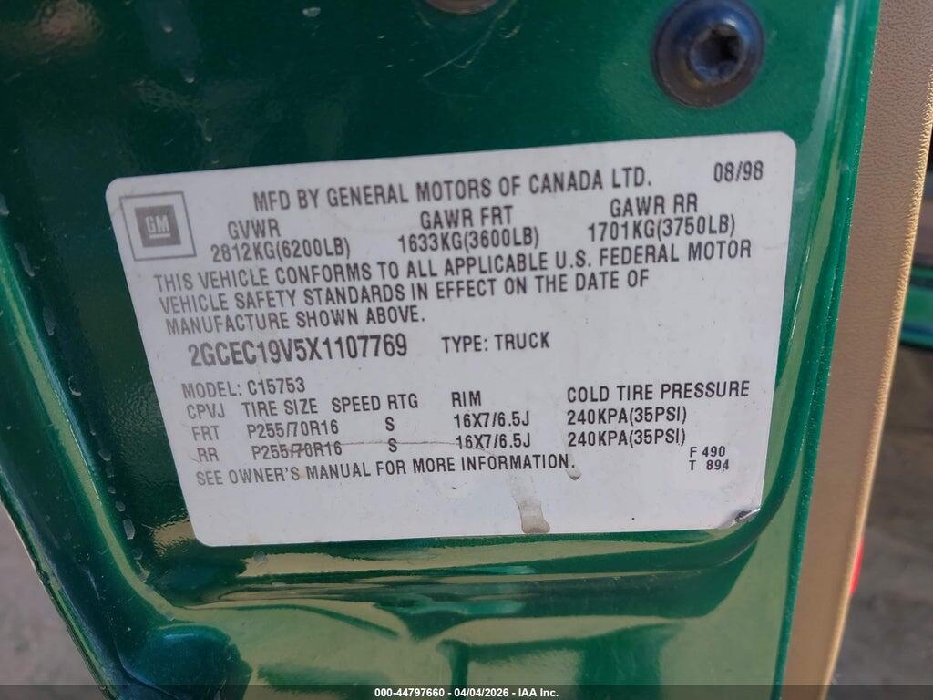 2GCEC19V5X1107769 1999 CHEVROLET SILVERADO 1500 photo no. 9