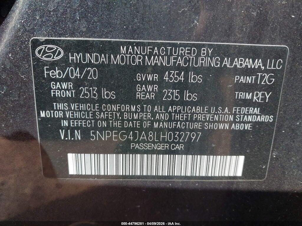 5NPEG4JA8LH032797 2020 HYUNDAI SONATA photo no. 9