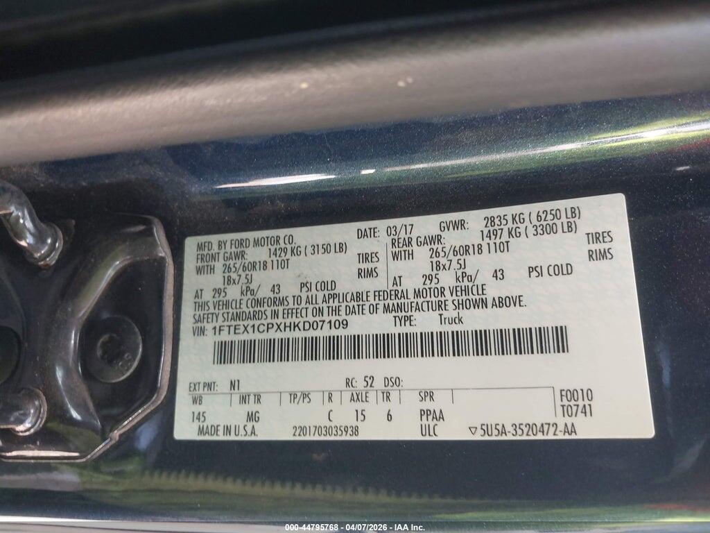 1FTEX1CPXHKD07109 2017 FORD F-150 photo no. 9