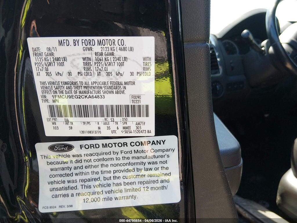 1FMCU9EG2CKA64833 2012 FORD ESCAPE photo no. 9