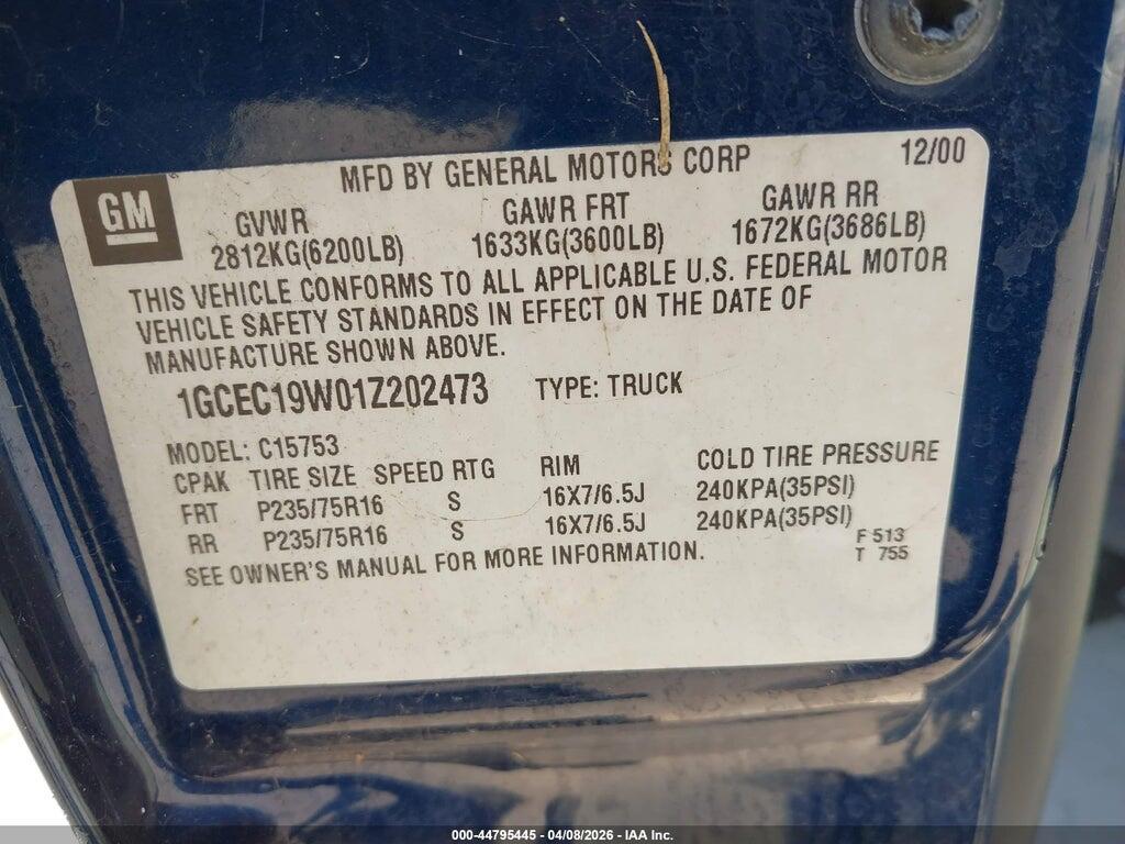 1GCEC19W01Z202473 2001 CHEVROLET SILVERADO 1500 photo no. 9