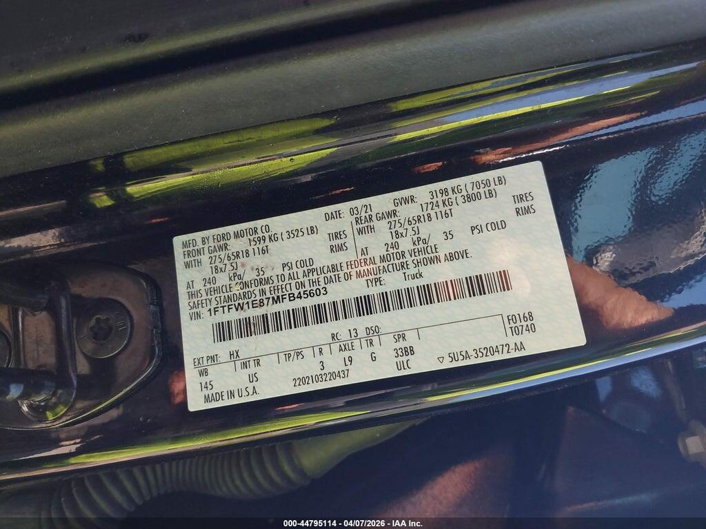 1FTFW1E87MFB45603 2021 FORD F-150 photo no. 9