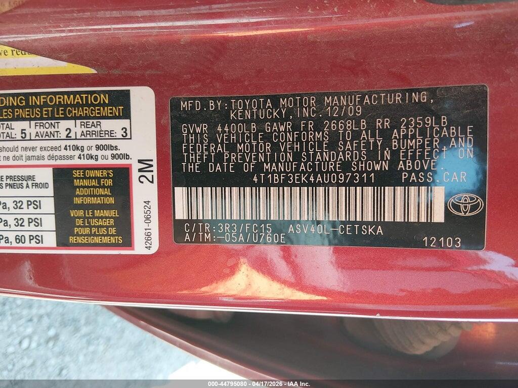4T1BF3EK4AU097311 2010 TOYOTA CAMRY photo no. 9