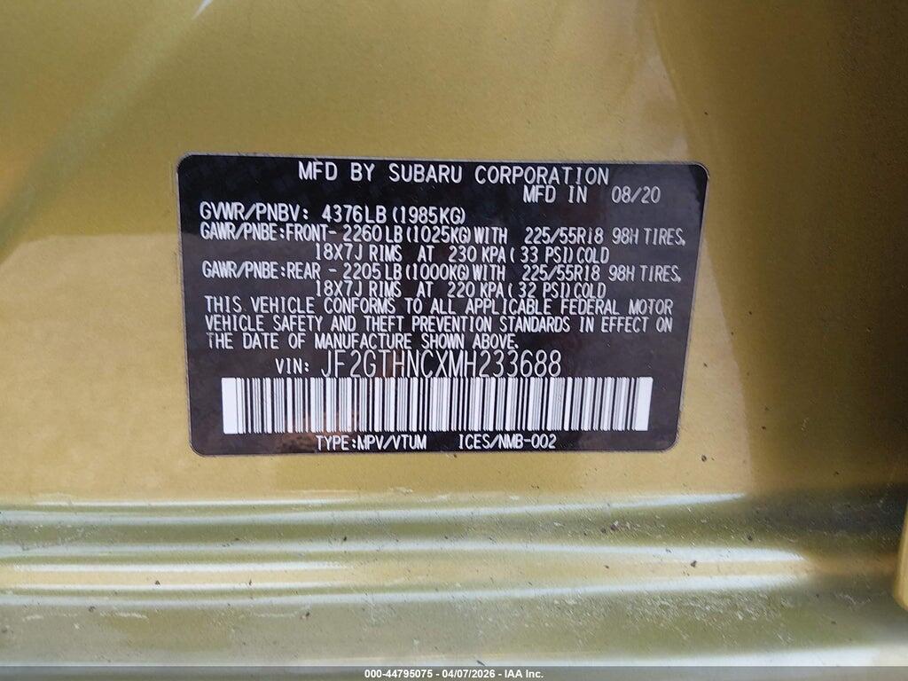 JF2GTHNCXMH233688 2021 SUBARU CROSSTREK photo no. 9