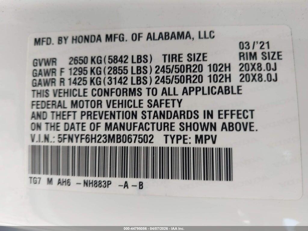 5FNYF6H23MB067502 2021 HONDA PILOT photo no. 9