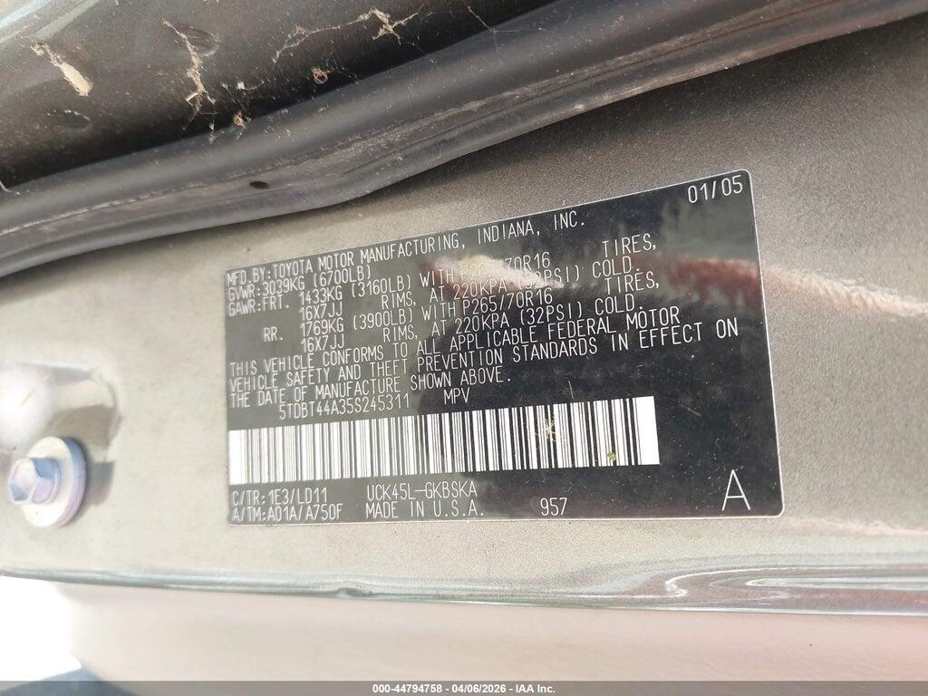 5TDBT44A35S245311 2005 TOYOTA SEQUOIA photo no. 9