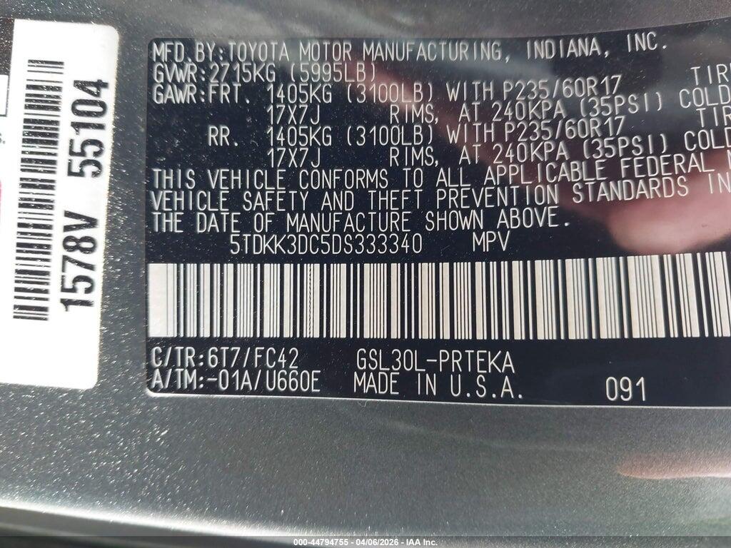 5TDKK3DC5DS333340 2013 TOYOTA SIENNA photo no. 9