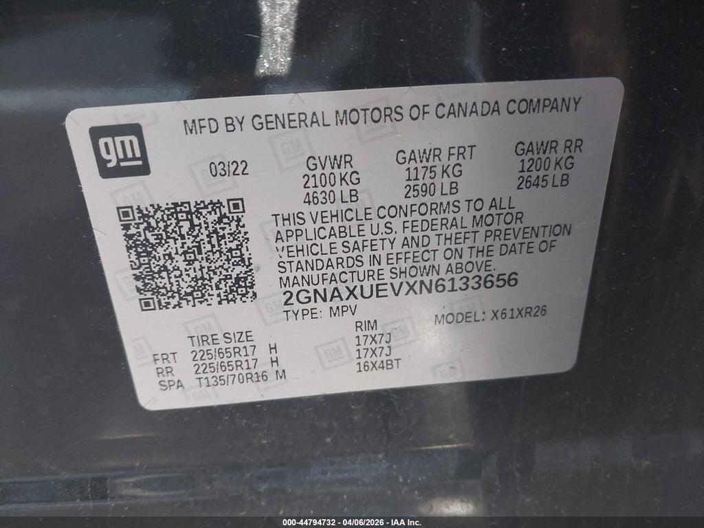2GNAXUEVXN6133656 2022 CHEVROLET EQUINOX photo no. 9