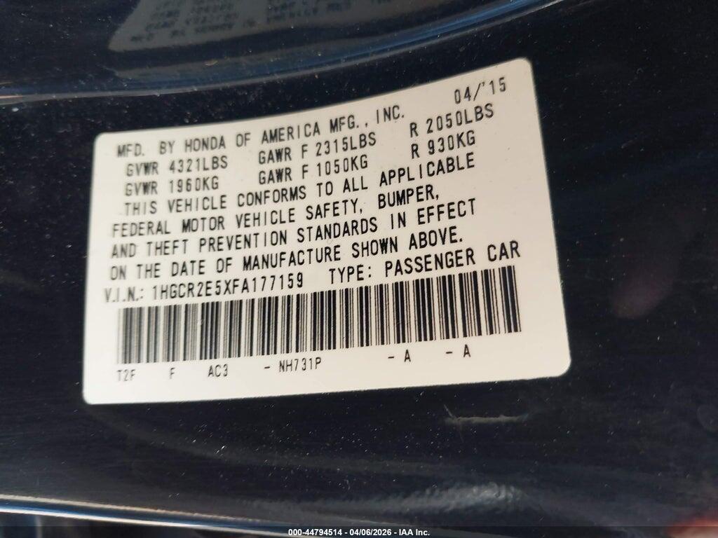 1HGCR2E5XFA177159 2015 HONDA ACCORD photo no. 9