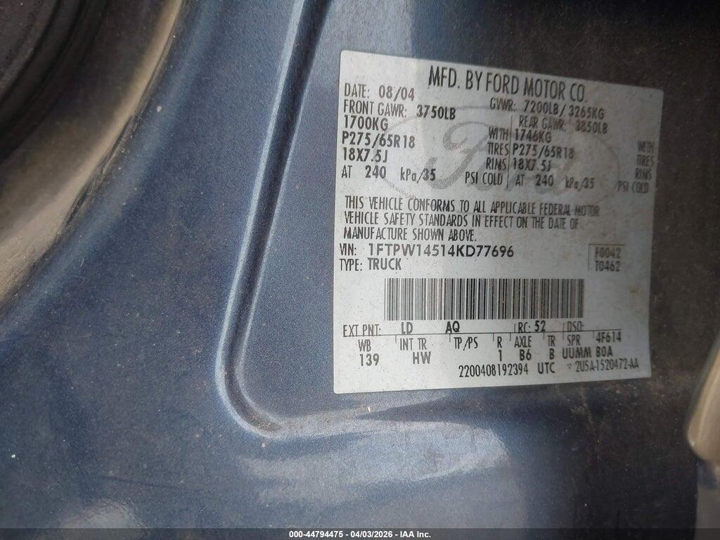 1FTPW14514KD77696 2004 FORD F-150 photo no. 9