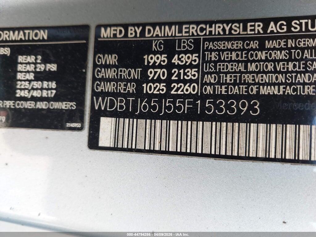 WDBTJ65J55F153393 2005 MERCEDES-BENZ CLK 320 photo no. 9