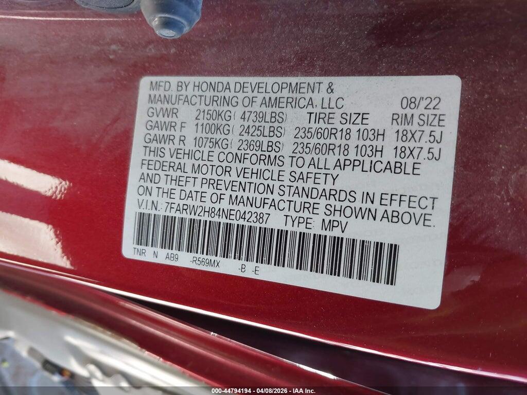 7FARW2H84NE042387 2022 HONDA CR-V photo no. 9