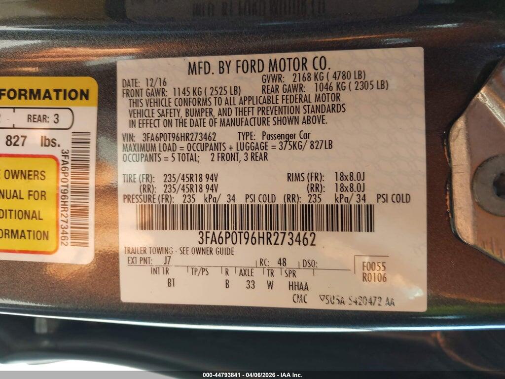 3FA6P0T96HR273462 2017 FORD FUSION photo no. 9