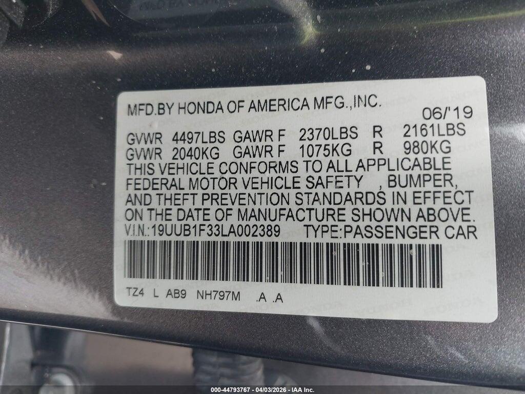 19UUB1F33LA002389 2020 ACURA TLX photo no. 9