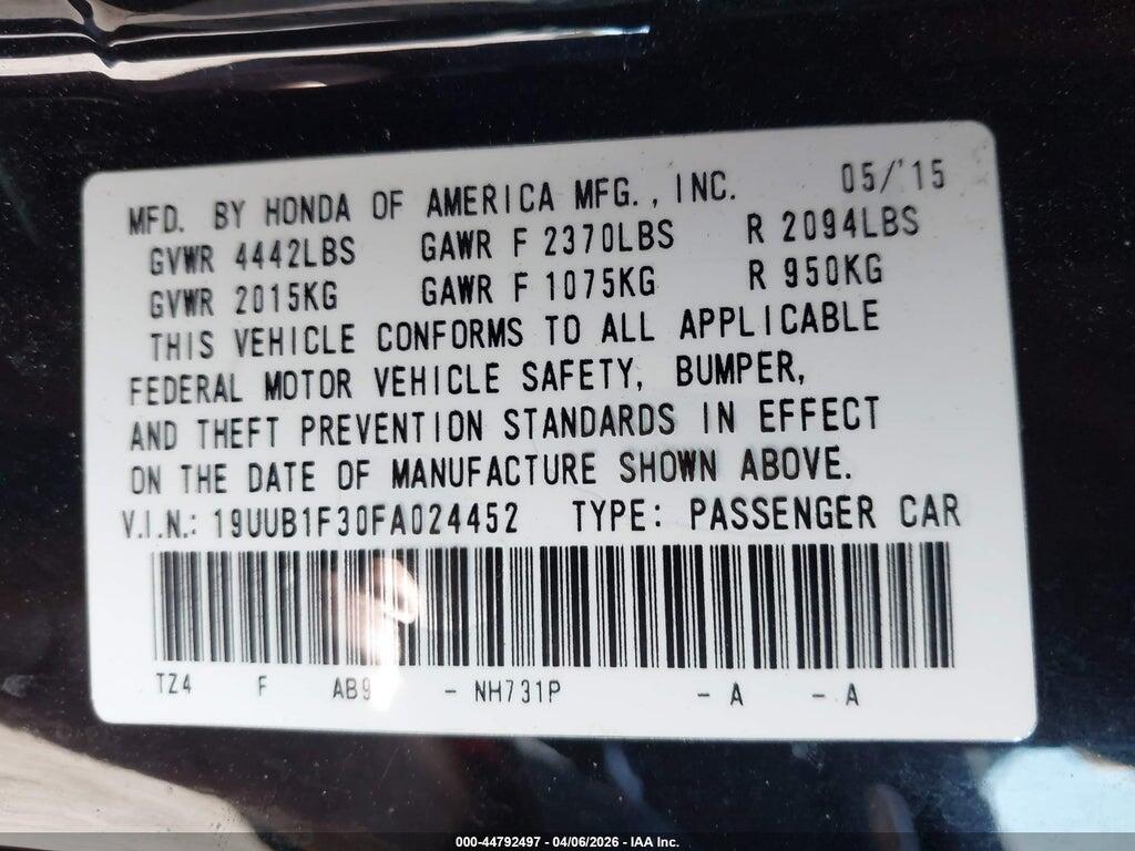 19UUB1F30FA024452 2015 ACURA TLX photo no. 9