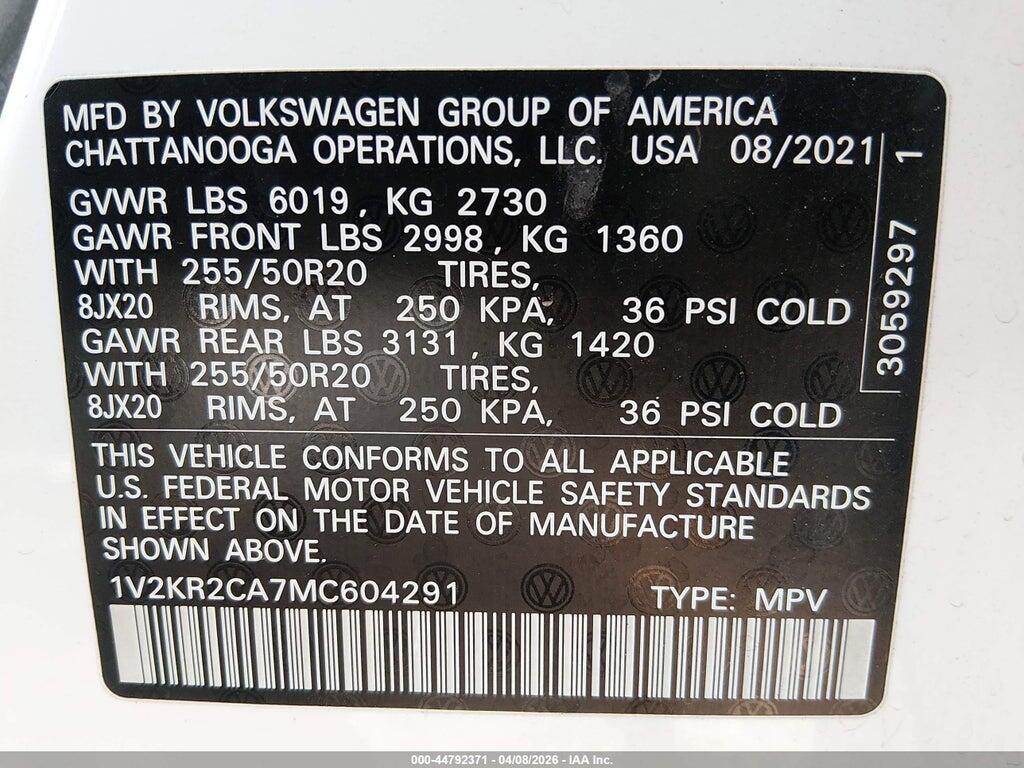 1V2KR2CA7MC604291 2021 VOLKSWAGEN ATLAS photo no. 9